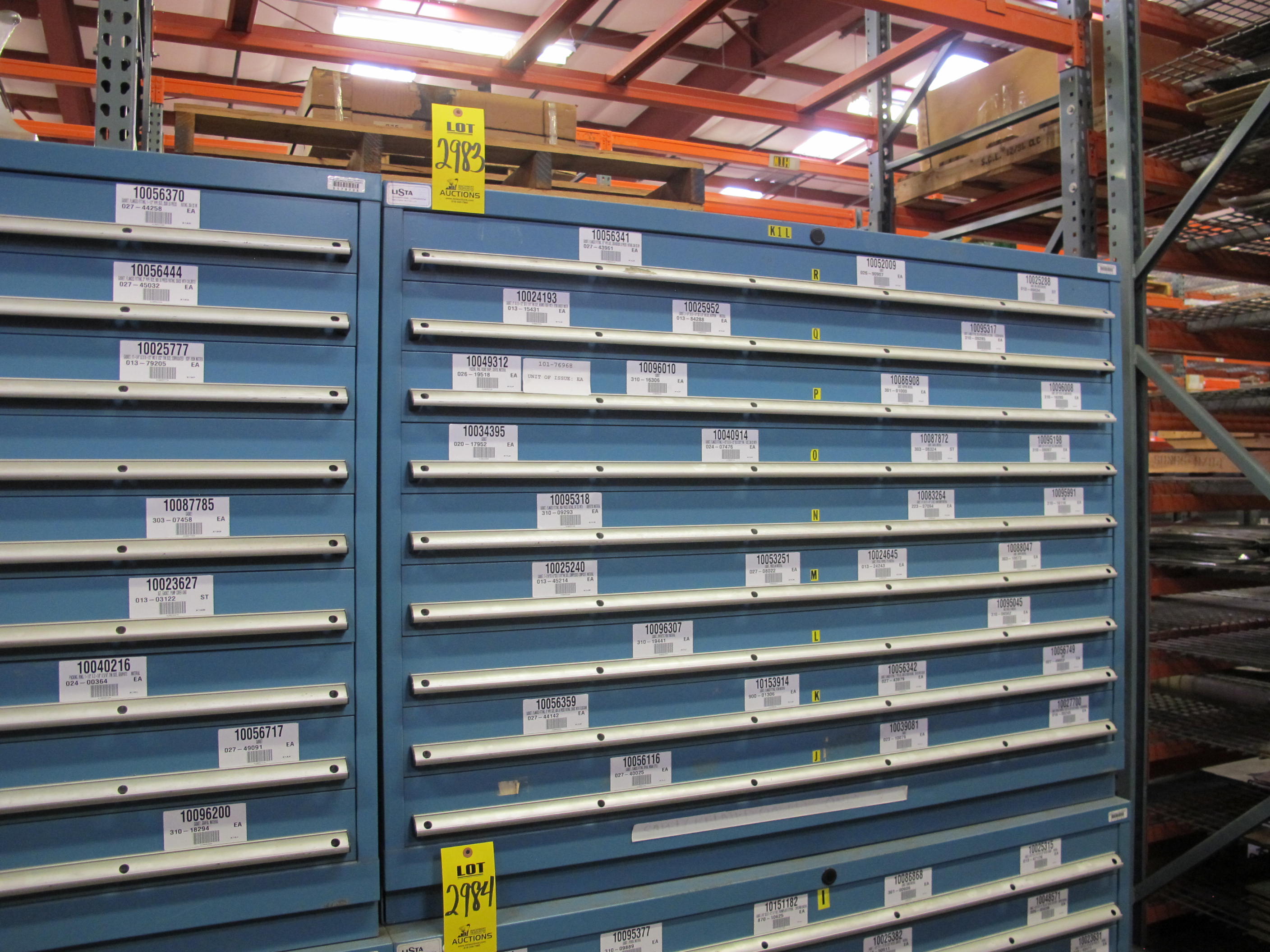 LISTA HEAVY DUTY 9-DRAWER PARTS CABINET W/ CONTENTS (W-50) LOADING & HANDLING FEE $25-